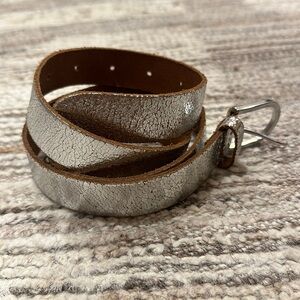 Distressed silver painted leather belt